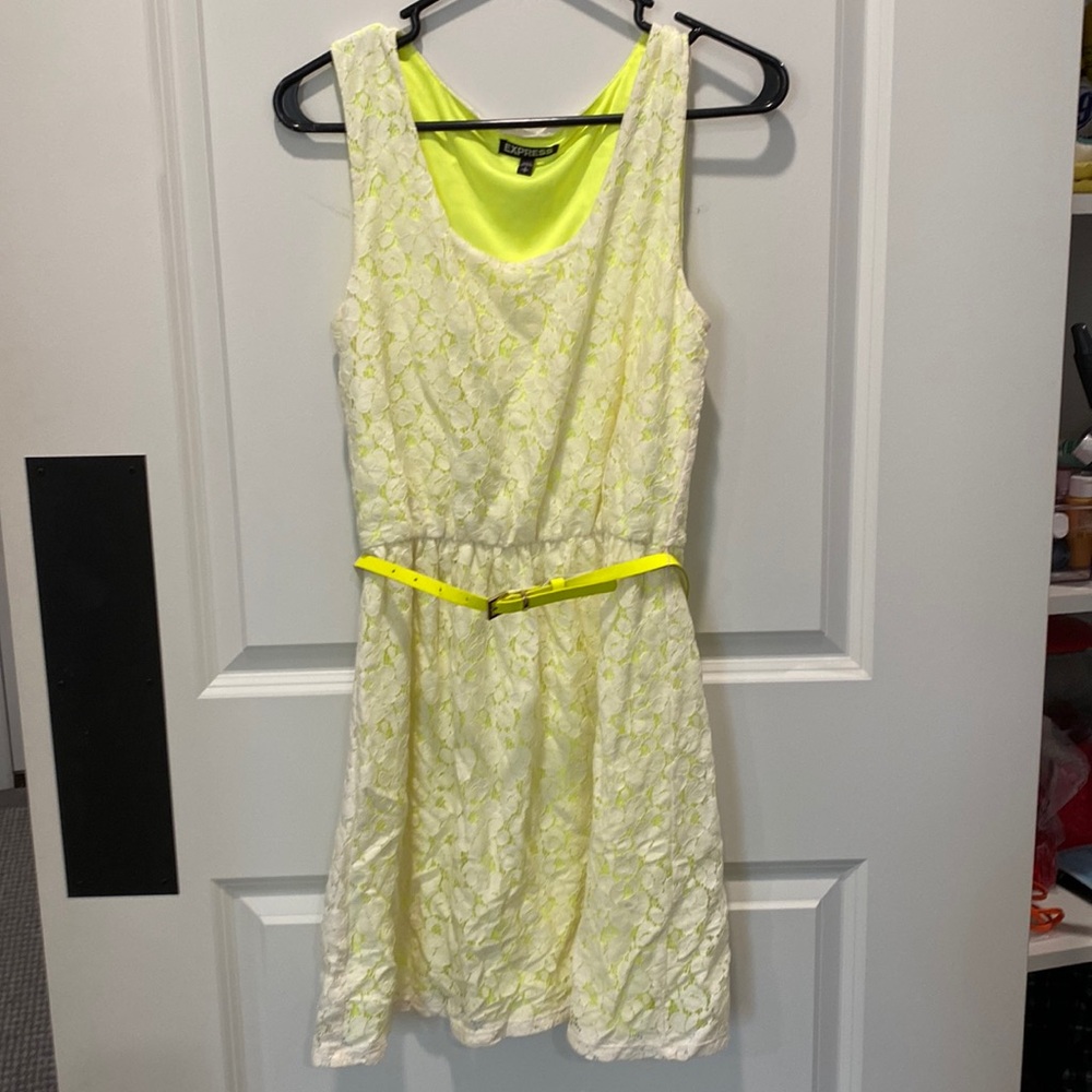 Express yellow and white dress
